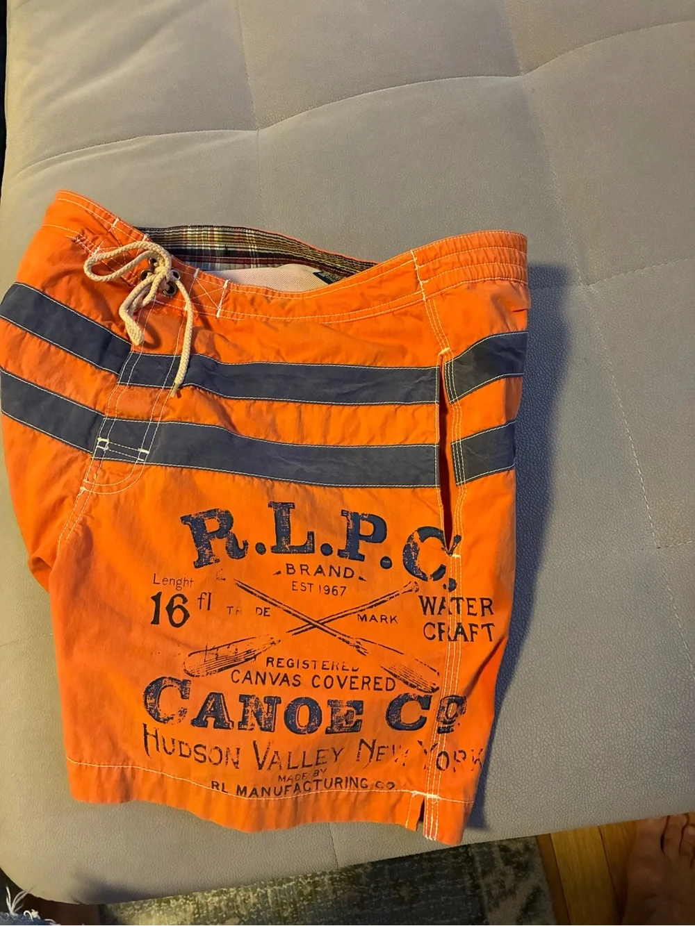 Polo by Ralph Lauren Orange Swim Board Shorts with Navy Stripes